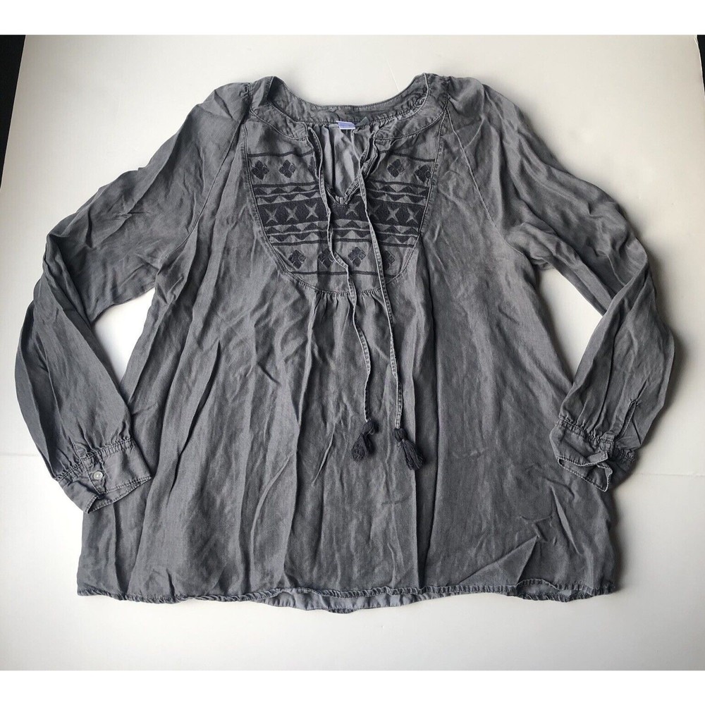 Simply Styled by Sears Womens Medium Long Sleeve Dark Grey  Shirt With Tassels